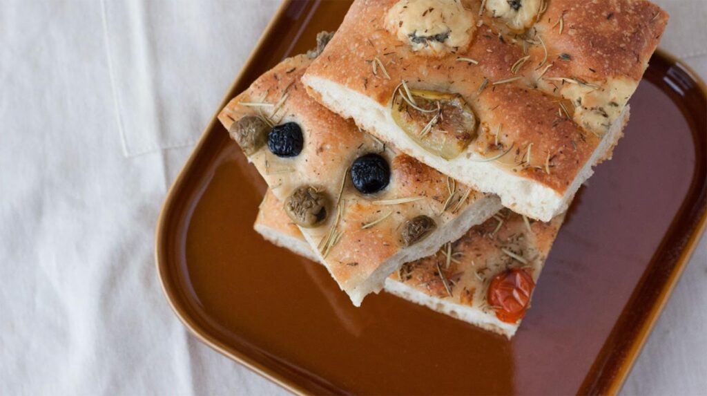focaccia slices with olives