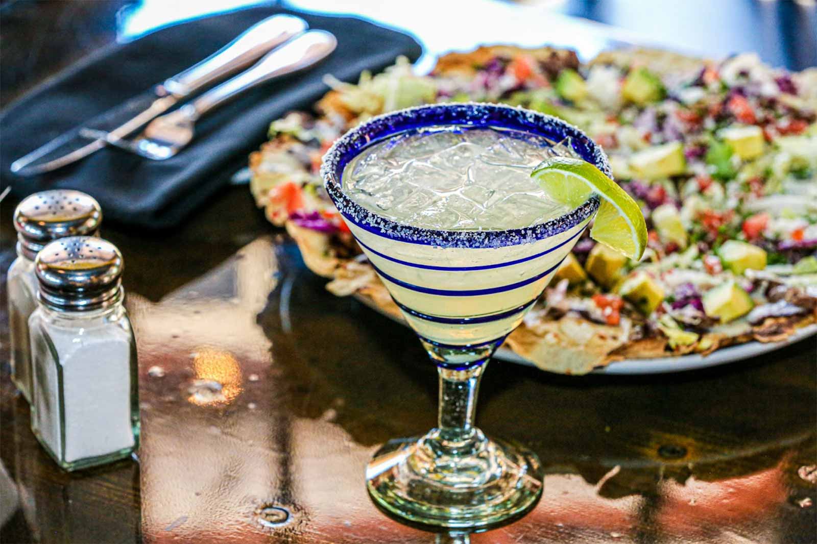 mexican pizza with a margarita