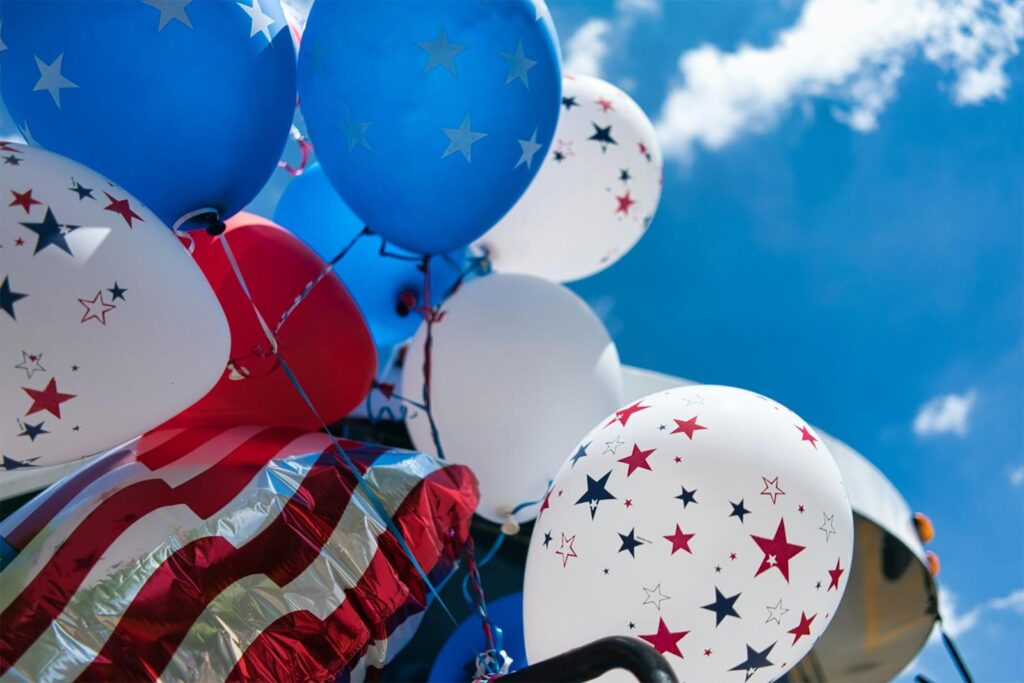celebrate independence day with pizza and red white blue decorations