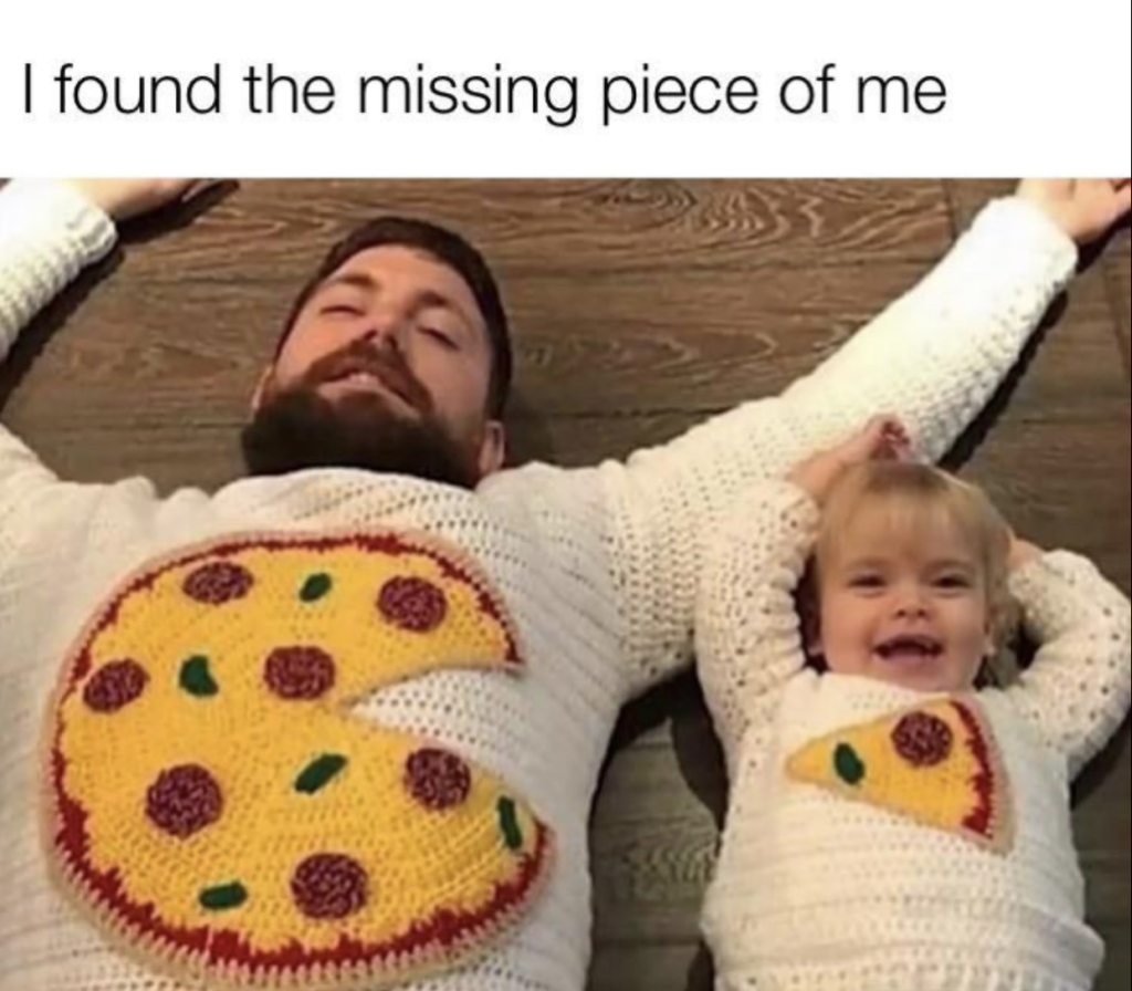 dad and child pizza shirt meme