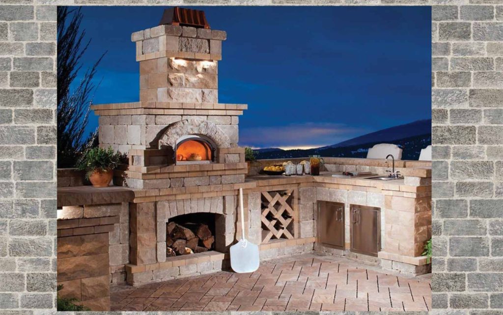 diy brick pizza oven with sink and a mountain view
