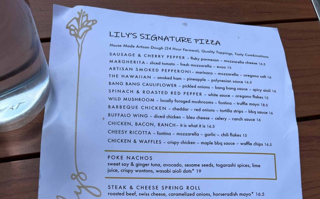 lilys pizza menu
