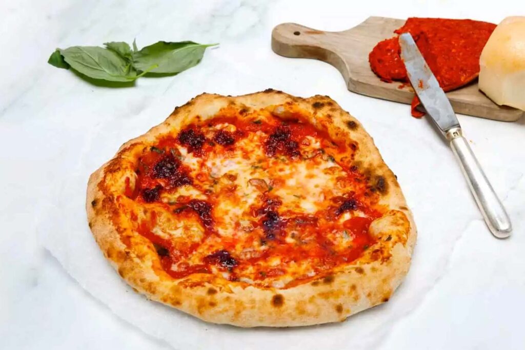pizza a la calabrese with calabrian spicy salami