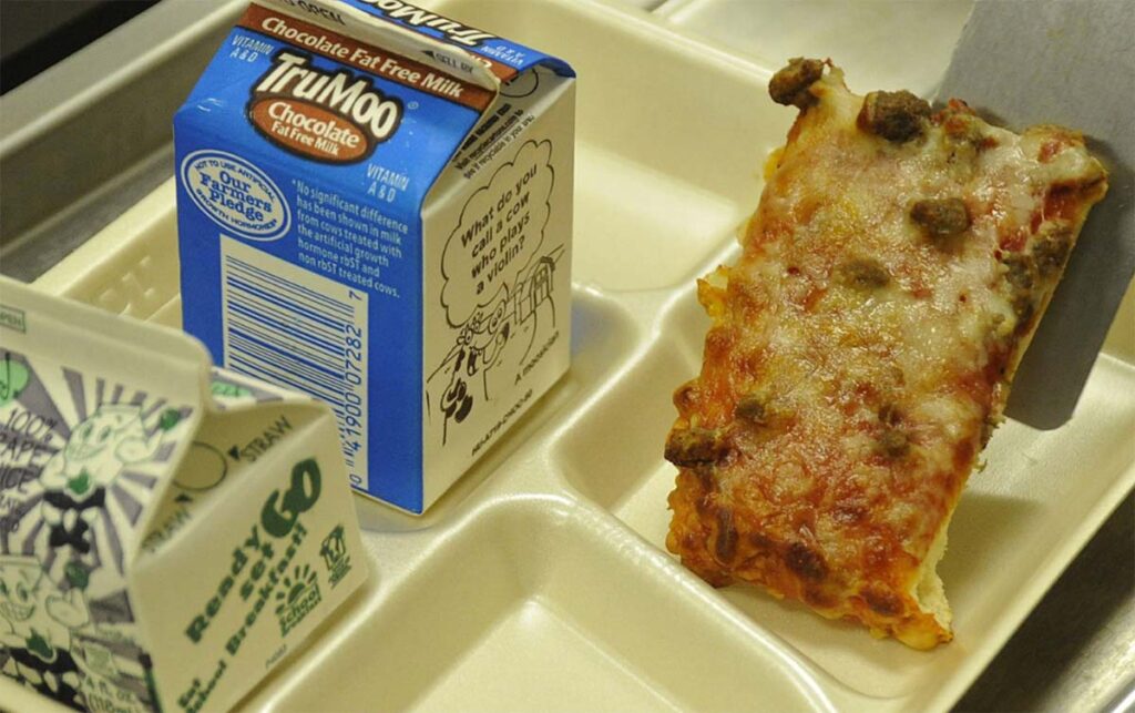 old school cafeteria rectangle pizza