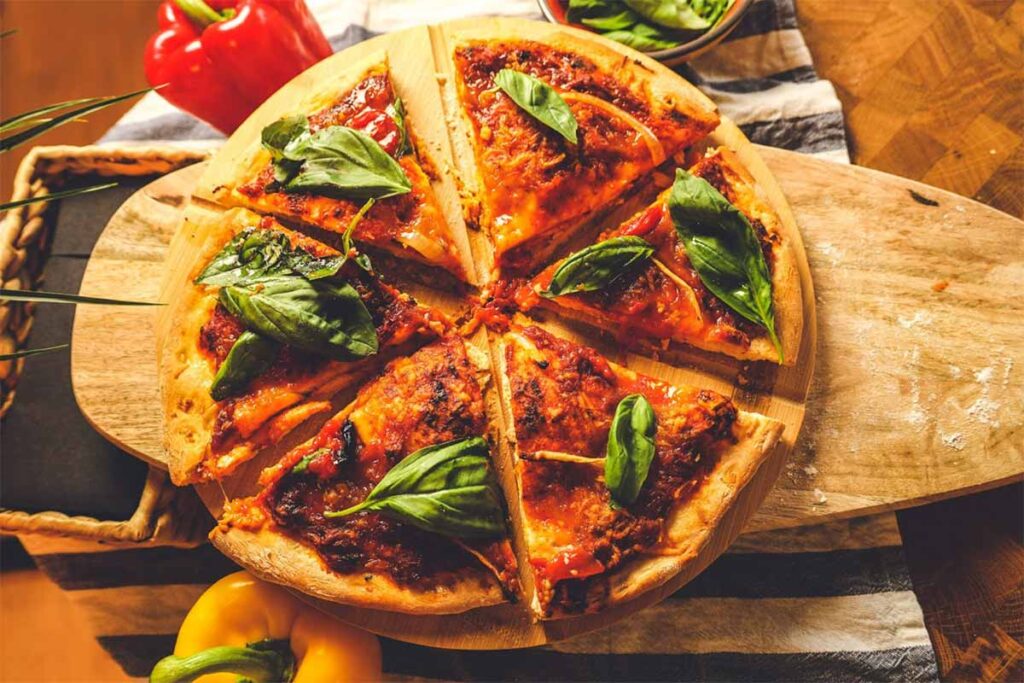 homemade vegan pizza with basil