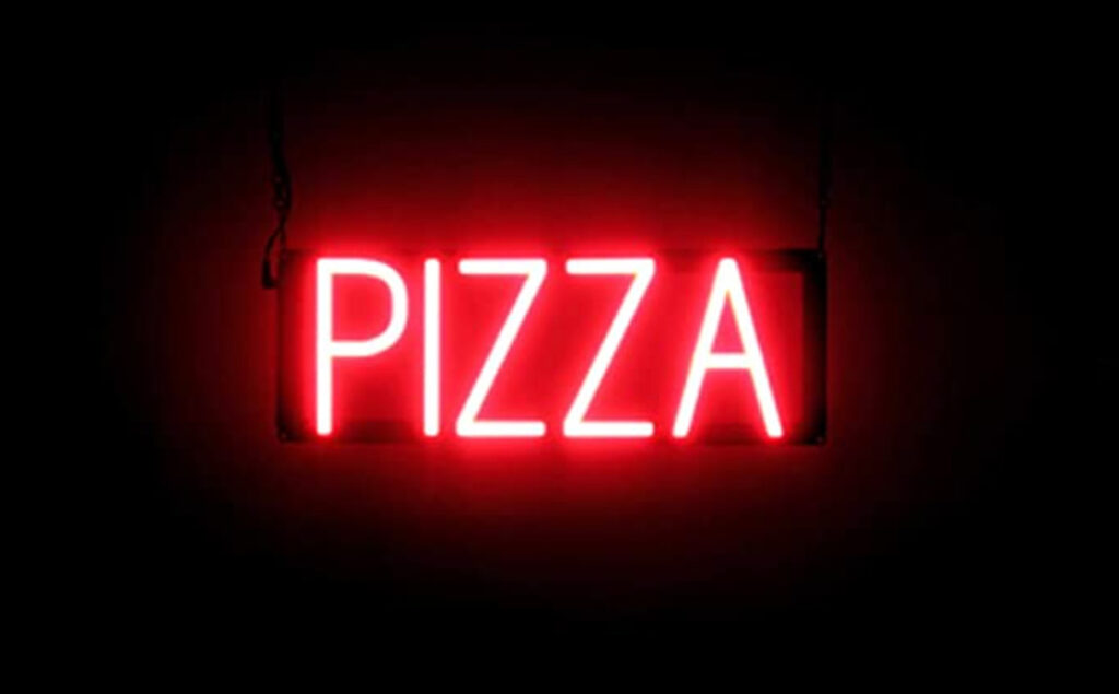 basic neon red pizza word sign