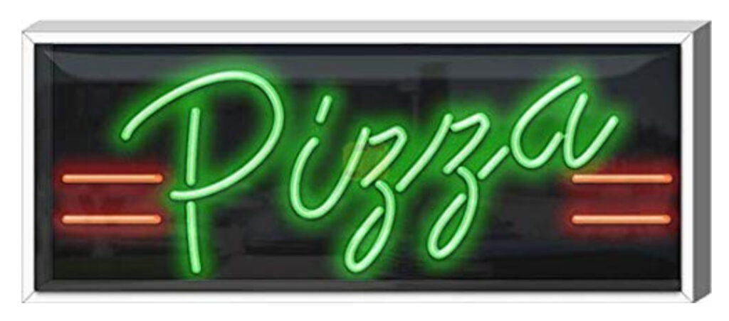 classic large neon pizza sign green red