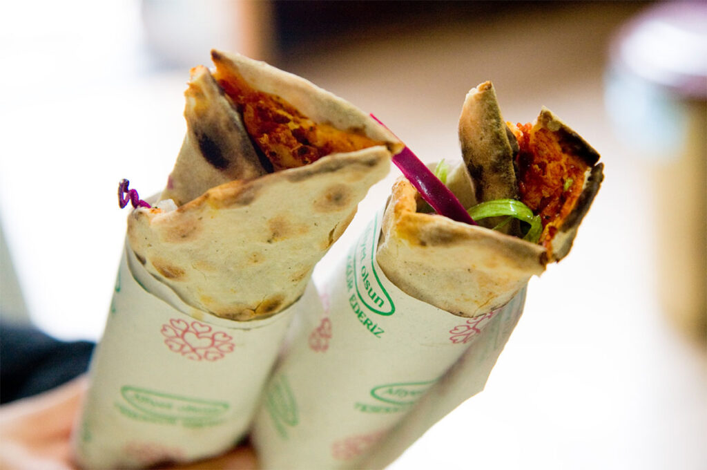 turkish lahmacun pizza in a wrap