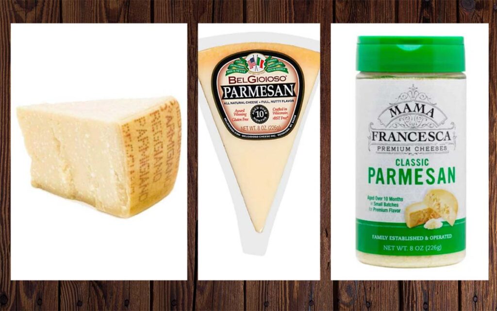 three types or parmesan cheese