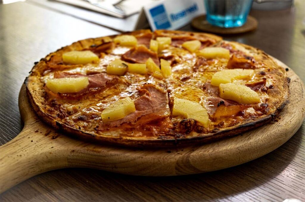 kid-friendly ham and pineapple on pizza