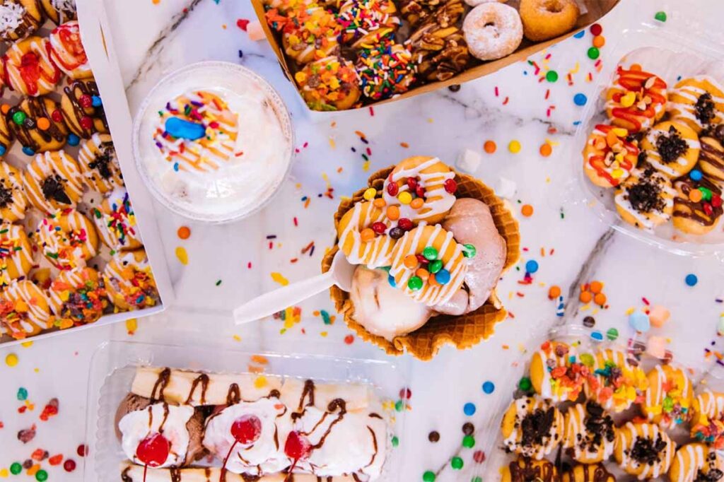 pairing desserts and homemade pizza ice cream sundaes with sprinkles